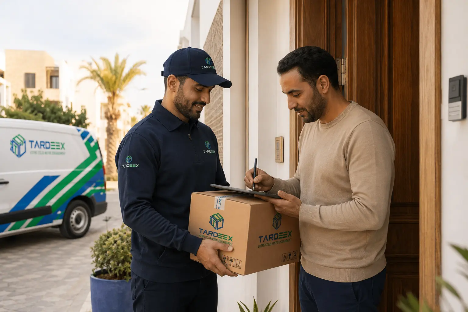 Livreur Tardeex remettant une commande à un client au Maroc